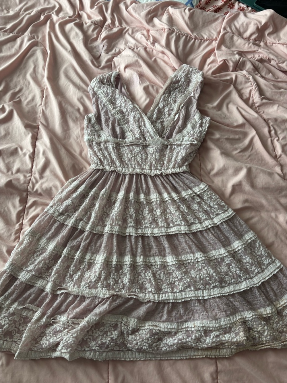 Max Studio Dusty Pink Lace Tiered Mini Dress